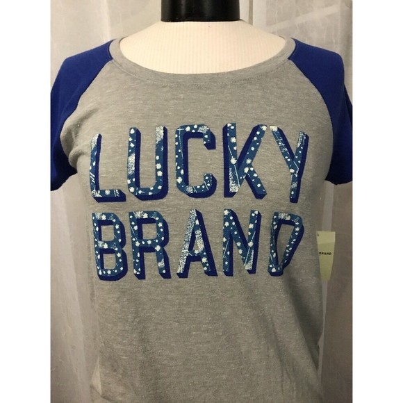 Lucky Brand Tops - Lucky Brand T-Shirt Gray Blue Sleeves Trendy T-Shirt Size Small NWT
